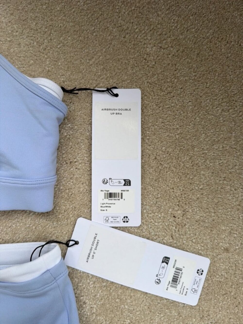 Alo Yoga Airbrush Double Up Shorts & Sports Bra Set Light Provence Blue S - Picture 3 of 6